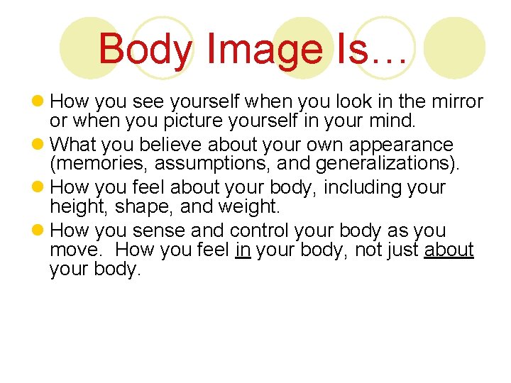 Body Image Is… l How you see yourself when you look in the mirror