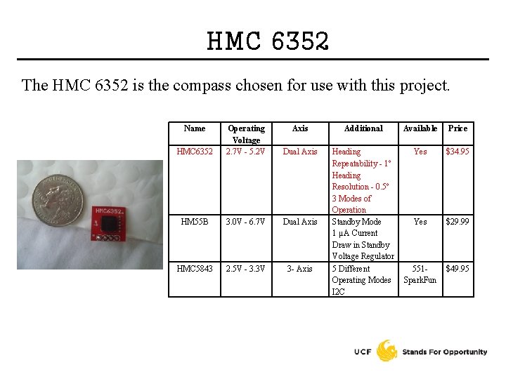 HMC 6352 The HMC 6352 is the compass chosen for use with this project.