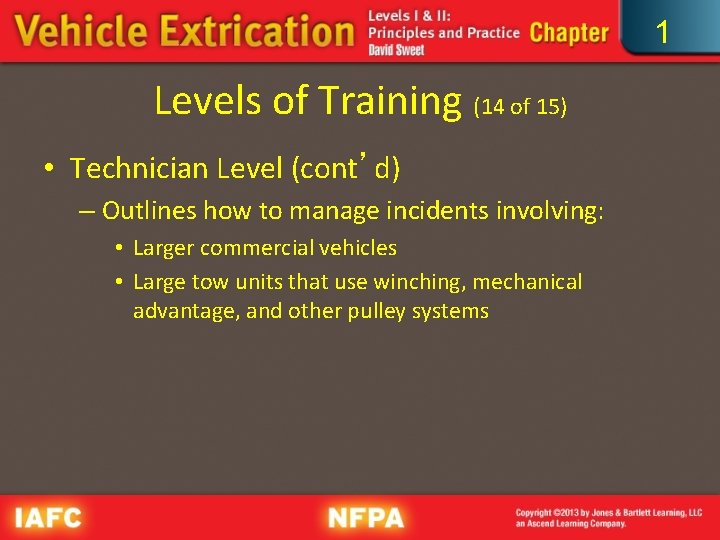 1 Levels of Training (14 of 15) • Technician Level (cont’d) – Outlines how