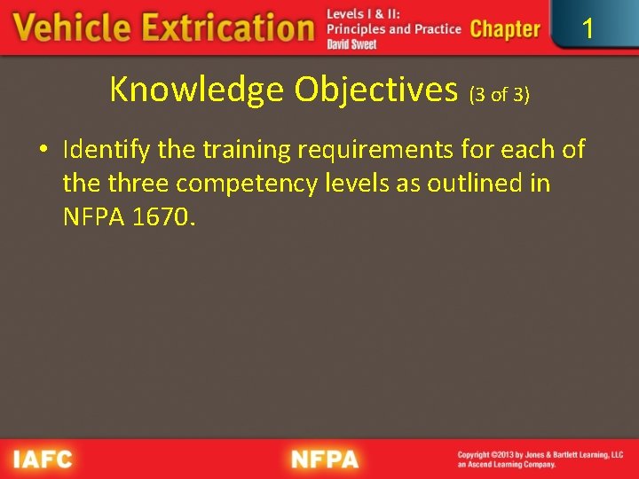 1 Knowledge Objectives (3 of 3) • Identify the training requirements for each of