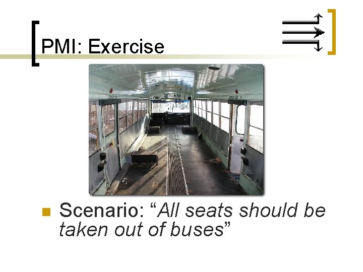 PMI: Exercise n Scenario: “All seats should be taken out of buses” 