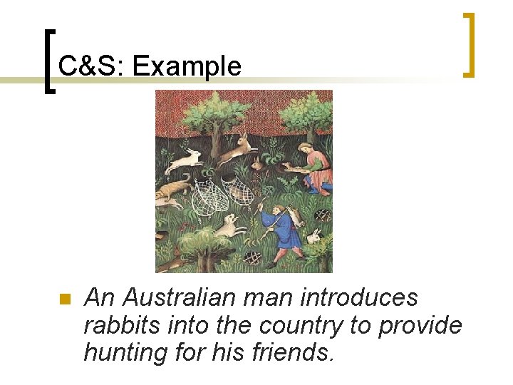 C&S: Example n An Australian man introduces rabbits into the country to provide hunting