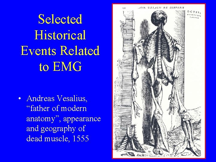 Selected Historical Events Related to EMG • Andreas Vesalius, “father of modern anatomy”, appearance