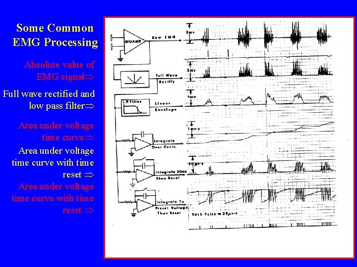 Some Common EMG Processing Absolute value of EMG signal Full wave rectified and low