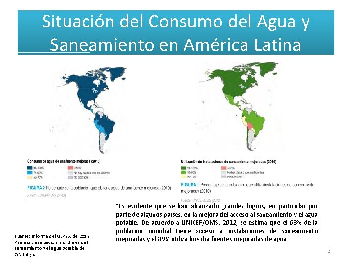 Situación del Consumo del Agua y Saneamiento en América Latina Fuente: Informe del GLASS,