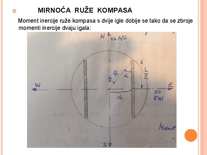  MIRNOĆA RUŽE KOMPASA Moment inercije ruže kompasa s dvije igle dobije se tako