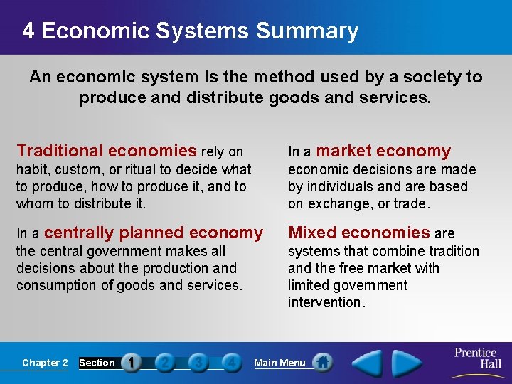 4 Economic Systems Summary An economic system is the method used by a society