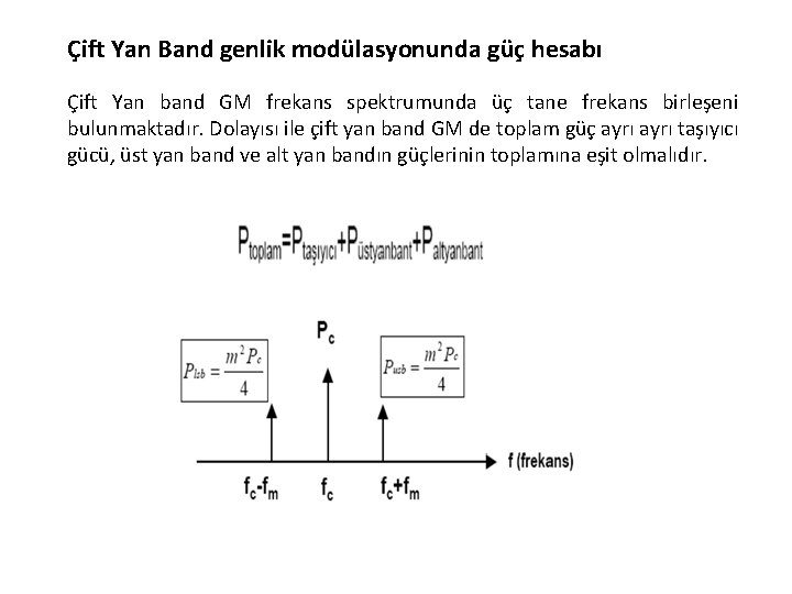 Çift Yan Band genlik modülasyonunda güç hesabı Çift Yan band GM frekans spektrumunda üç