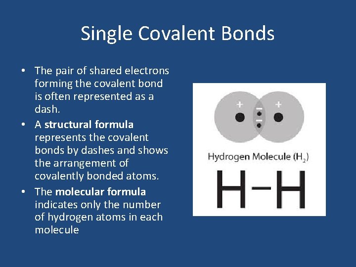 Single Covalent Bonds • The pair of shared electrons forming the covalent bond is