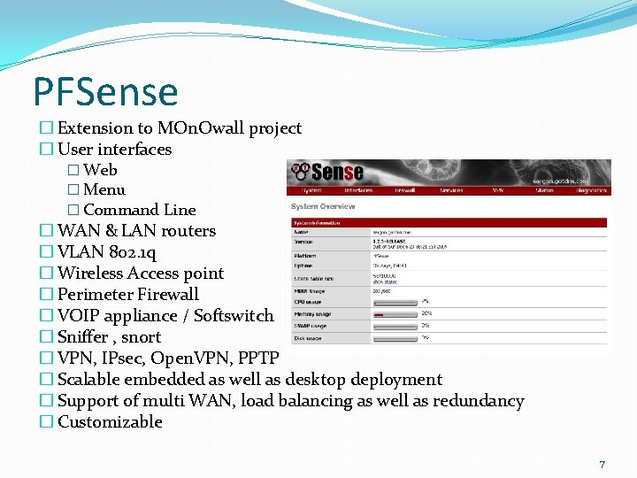 PFSense � Extension to MOn. Owall project � User interfaces � Web � Menu