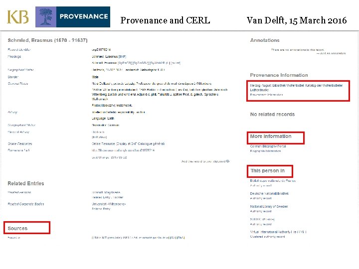 Provenance and CERL Van Delft, 15 March 2016 