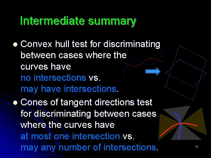 Intermediate summary Convex hull test for discriminating between cases where the curves have no