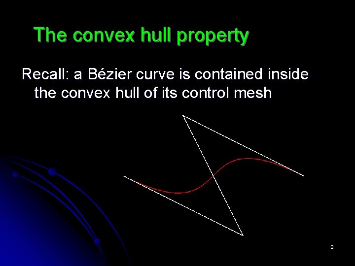 The convex hull property Recall: a Bézier curve is contained inside the convex hull