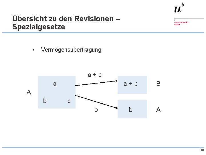 Übersicht zu den Revisionen – Spezialgesetze • Vermögensübertragung a+c a a+c B b A