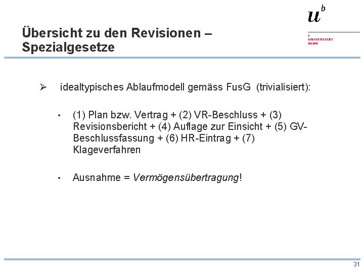 Übersicht zu den Revisionen – Spezialgesetze Ø idealtypisches Ablaufmodell gemäss Fus. G (trivialisiert): •