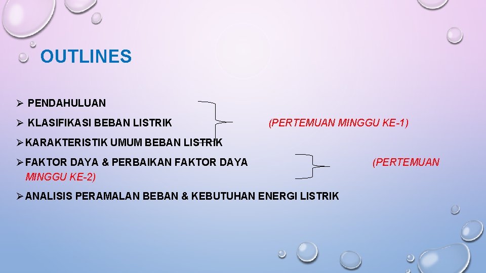 OUTLINES Ø PENDAHULUAN Ø KLASIFIKASI BEBAN LISTRIK (PERTEMUAN MINGGU KE-1) Ø KARAKTERISTIK UMUM BEBAN