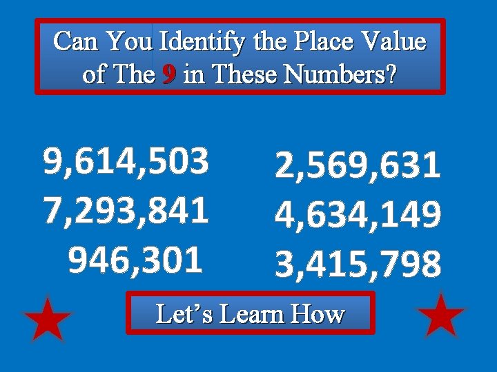 Can You Identify the Place Value of The 9 in These Numbers? 9, 614,