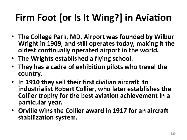 Firm Foot [or Is It Wing? ] in Aviation • The College Park, MD,