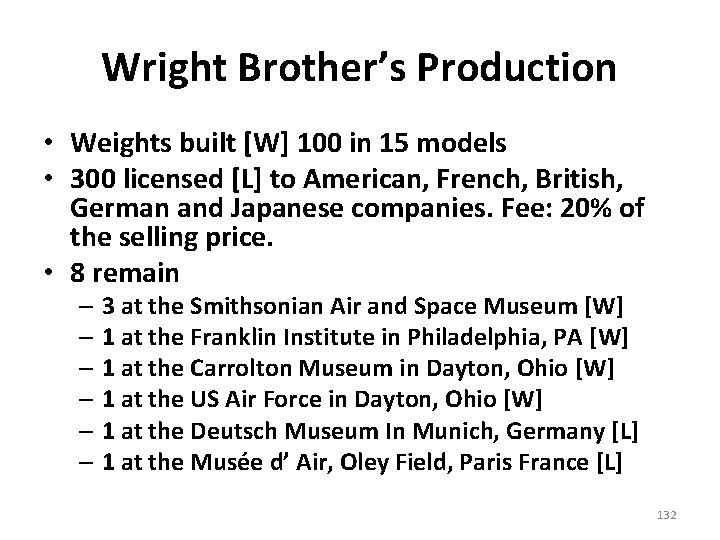 Wright Brother’s Production • Weights built [W] 100 in 15 models • 300 licensed