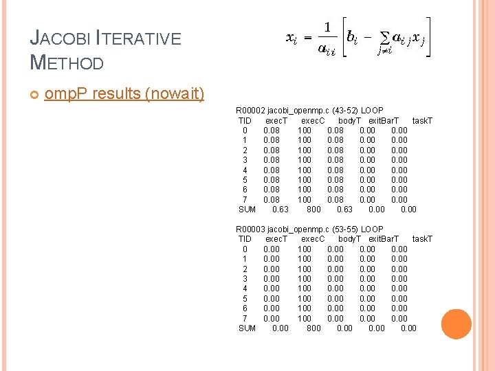 JACOBI ITERATIVE METHOD omp. P results (nowait) R 00002 jacobi_openmp. c (43 -52) LOOP