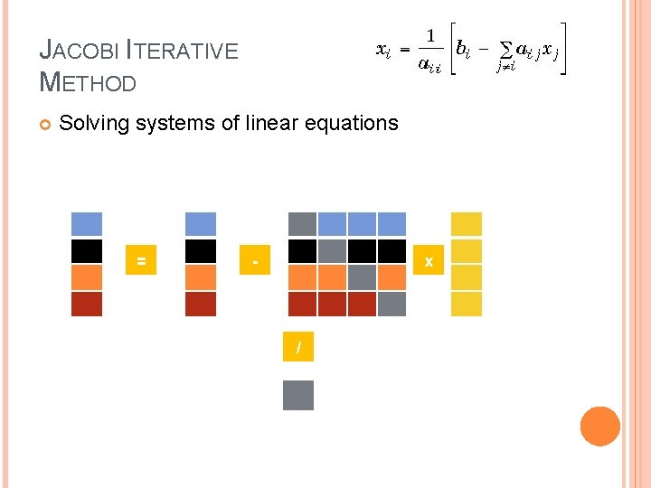 JACOBI ITERATIVE METHOD Solving systems of linear equations = - x / 