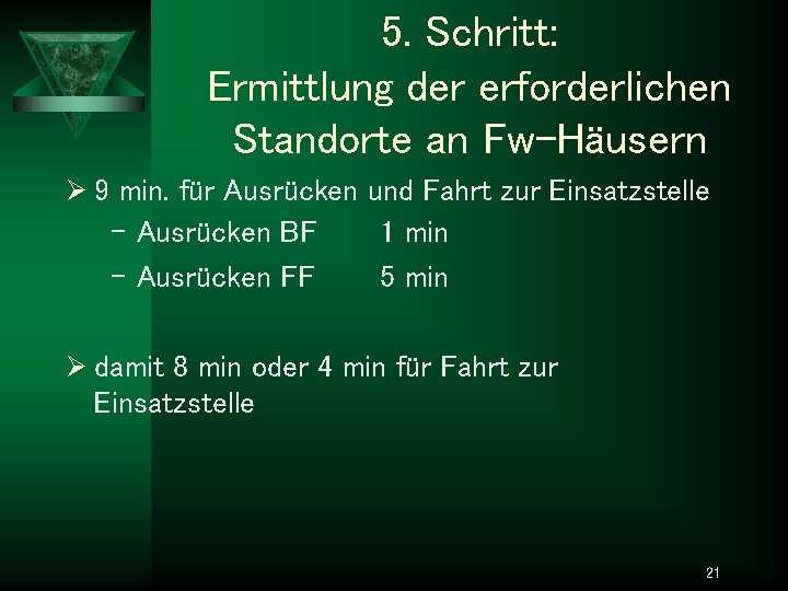 5. Schritt: Ermittlung der erforderlichen Standorte an Fw-Häusern Ø 9 min. für Ausrücken und