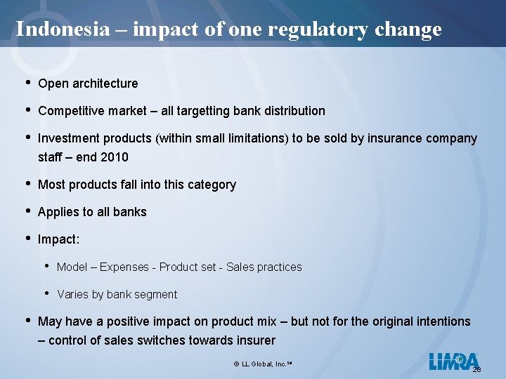 Indonesia – impact of one regulatory change • Open architecture • Competitive market –