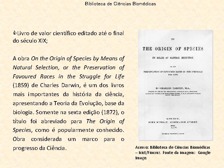 Biblioteca de Ciências Biomédicas CLivro de valor científico editado até o final do século