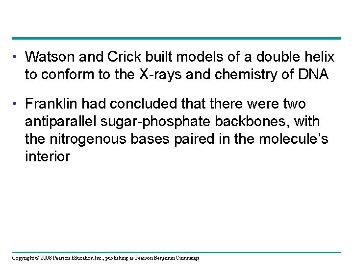  • Watson and Crick built models of a double helix to conform to