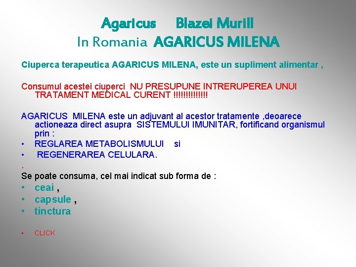 Agaricus Blazei Murill In Romania AGARICUS MILENA Ciuperca terapeutica AGARICUS MILENA, este un supliment
