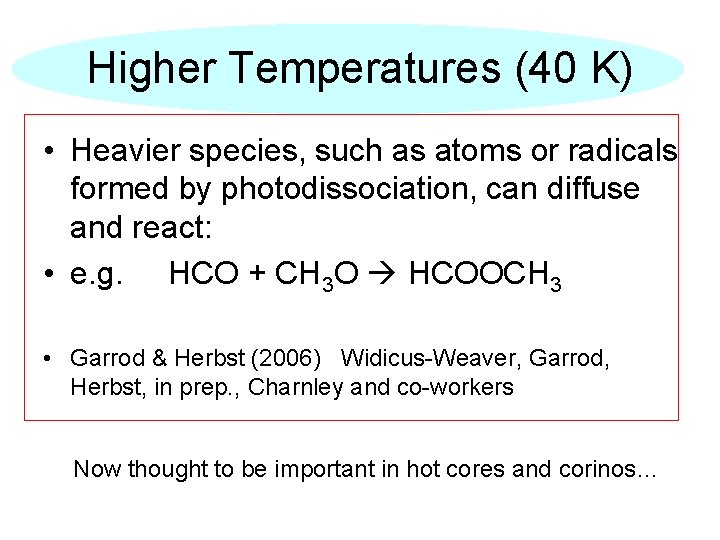 Higher Temperatures (40 K) • Heavier species, such as atoms or radicals formed by