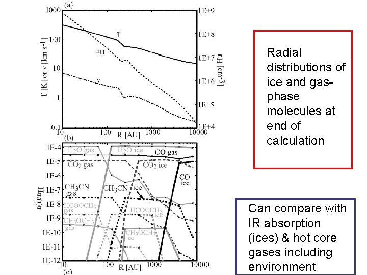 Radial distributions of ice and gasphase molecules at end of calculation Can compare with