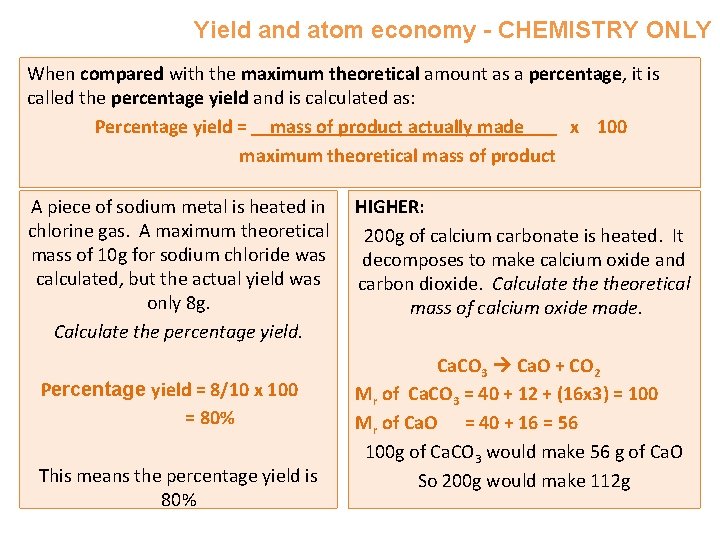 Yield and atom economy - CHEMISTRY ONLY When compared with the maximum theoretical amount