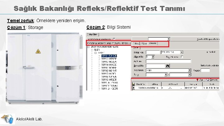 Sağlık Bakanlığı Refleks/Reflektif Test Tanımı Temel zorluk: Örneklere yeniden erişim. Çözüm 2: Bilgi Sistemi