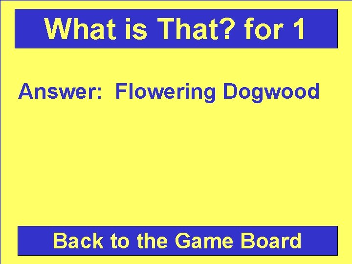 What is That? for 1 Answer: Flowering Dogwood Back to the Game Board 