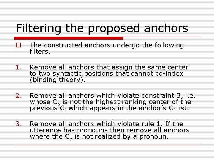 Filtering the proposed anchors o The constructed anchors undergo the following filters. 1. Remove