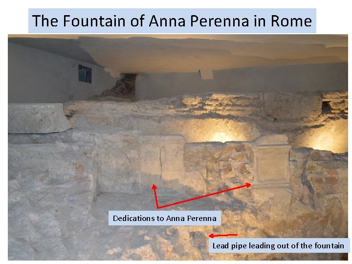 The Fountain of Anna Perenna in Rome Dedications to Anna Perenna Lead pipe leading