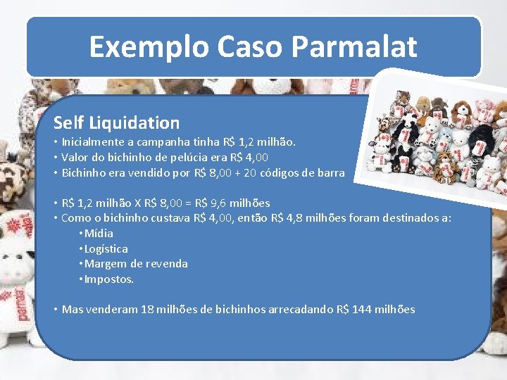 Exemplo Caso Parmalat Self Liquidation • Inicialmente a campanha tinha R$ 1, 2 milhão.