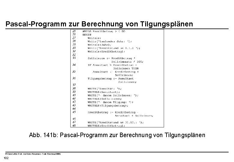  Pascal-Programm zur Berechnung von Tilgungsplänen Abb. 141 b: Pascal-Programm zur Berechnung von Tilgungsplänen