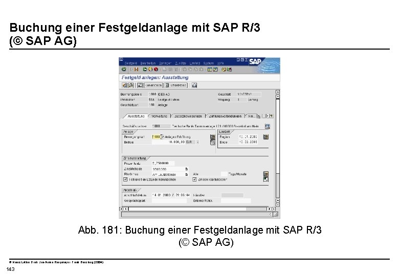  Buchung einer Festgeldanlage mit SAP R/3 (© SAP AG) Abb. 181: Buchung einer