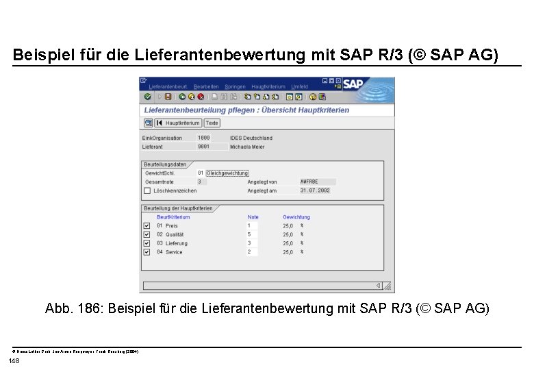  Beispiel für die Lieferantenbewertung mit SAP R/3 (© SAP AG) Abb. 186: Beispiel