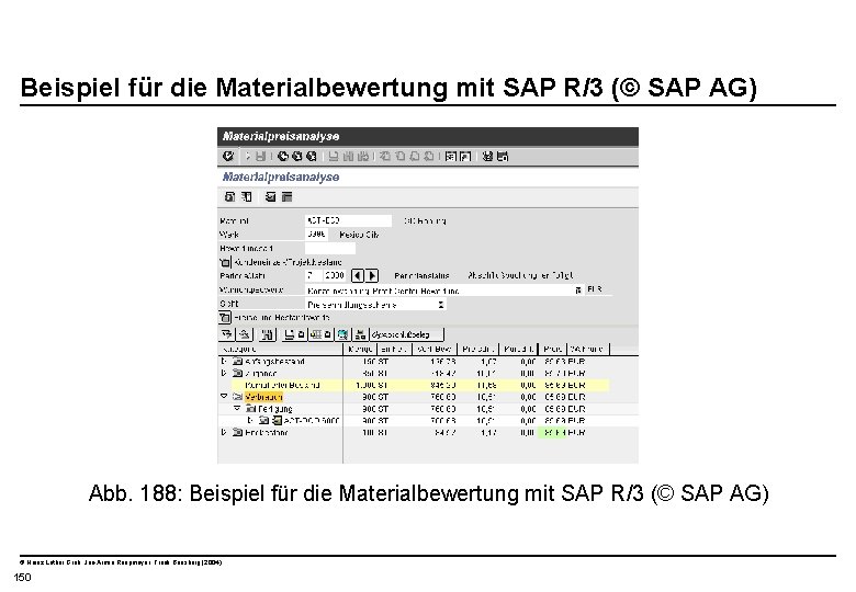  Beispiel für die Materialbewertung mit SAP R/3 (© SAP AG) Abb. 188: Beispiel