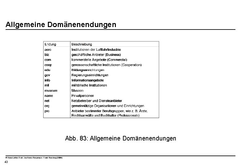  Allgemeine Domänenendungen Abb. 83: Allgemeine Domänenendungen © Heinz Lothar Grob, Jan-Armin Reepmeyer, Frank