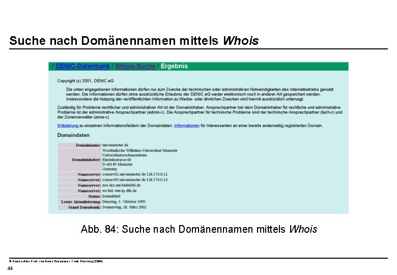  Suche nach Domänennamen mittels Whois Abb. 84: Suche nach Domänennamen mittels Whois ©