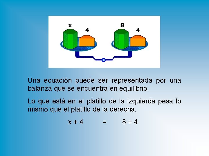 Una ecuación puede ser representada por una balanza que se encuentra en equilibrio. Lo