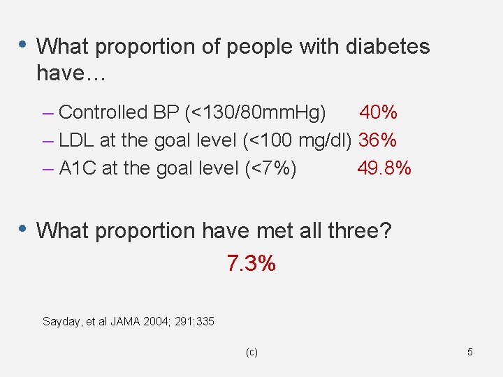  • What proportion of people with diabetes have… – Controlled BP (<130/80 mm.