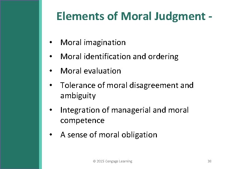 Elements of Moral Judgment • Moral imagination • Moral identification and ordering • Moral