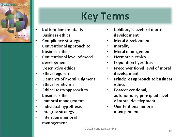 Key Terms • • • • bottom-line mentality Business ethics Compliance strategy Conventional approach