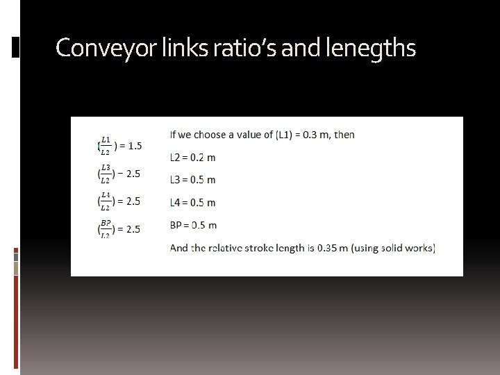 Conveyor links ratio’s and lenegths 