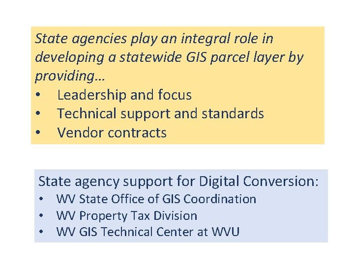 State agencies play an integral role in developing a statewide GIS parcel layer by
